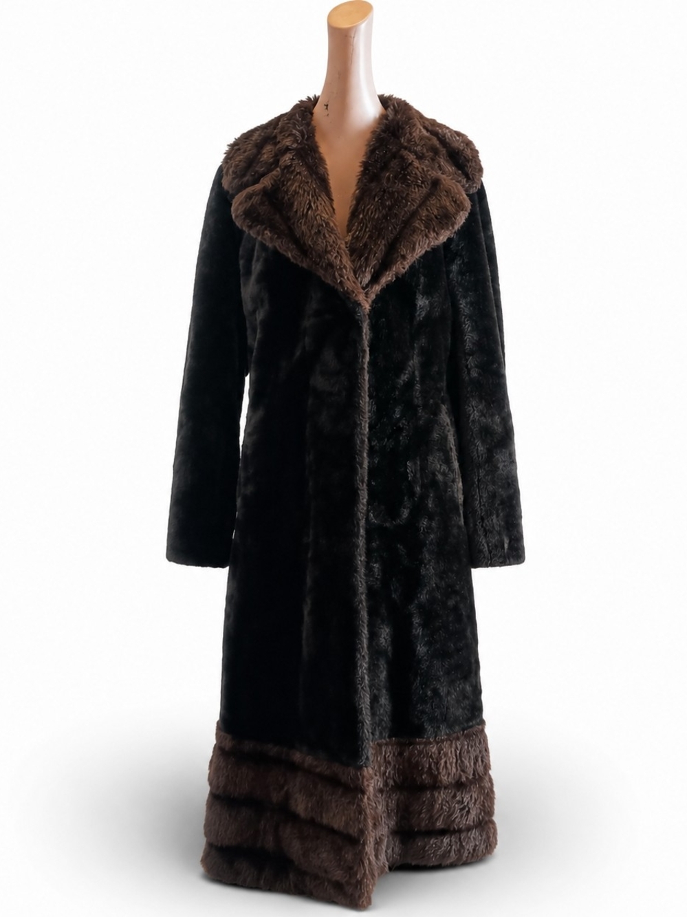 1900's Long vegan Fur Coat with Fur Trim - Women's Size, XL.